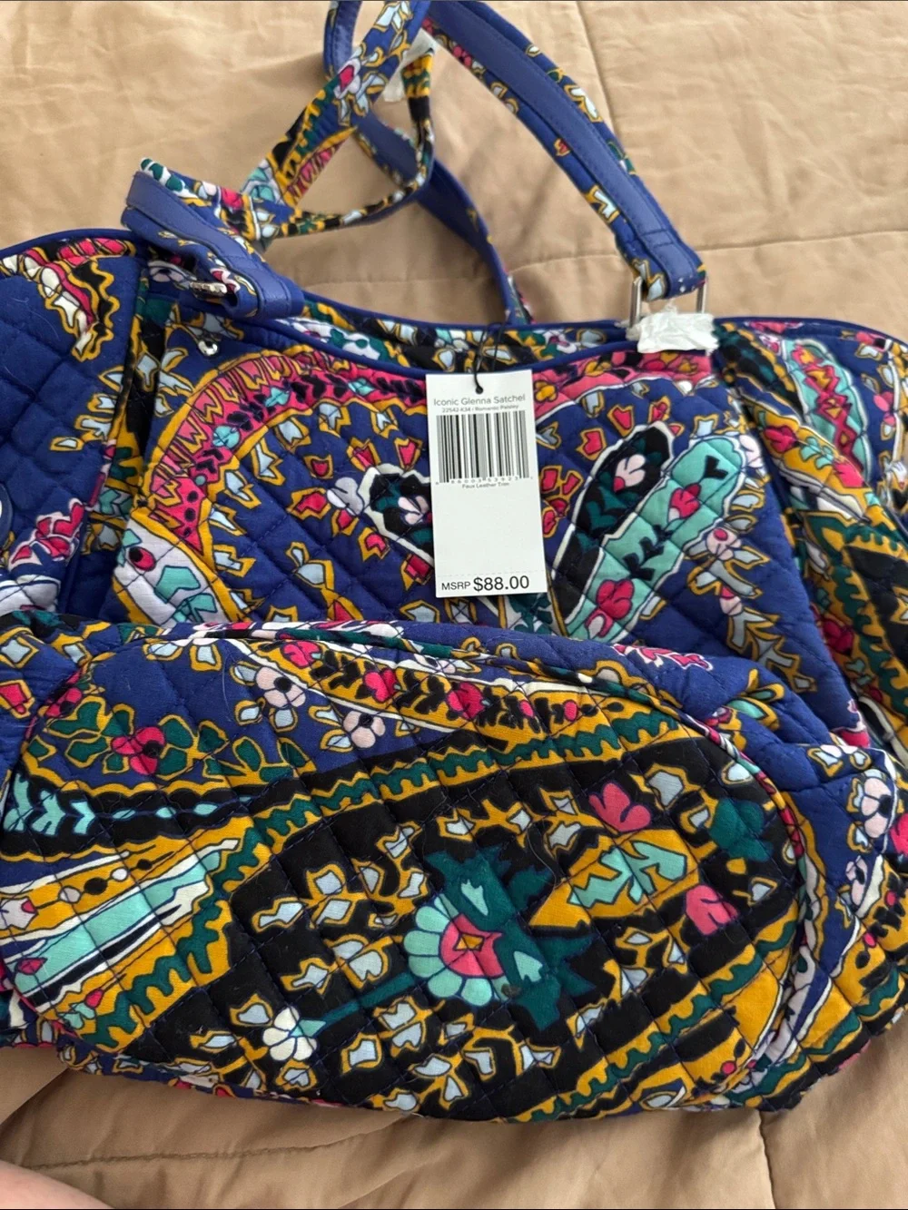 Vera Bradley Navy Quilted Paisley Tote with Multicolor Accents